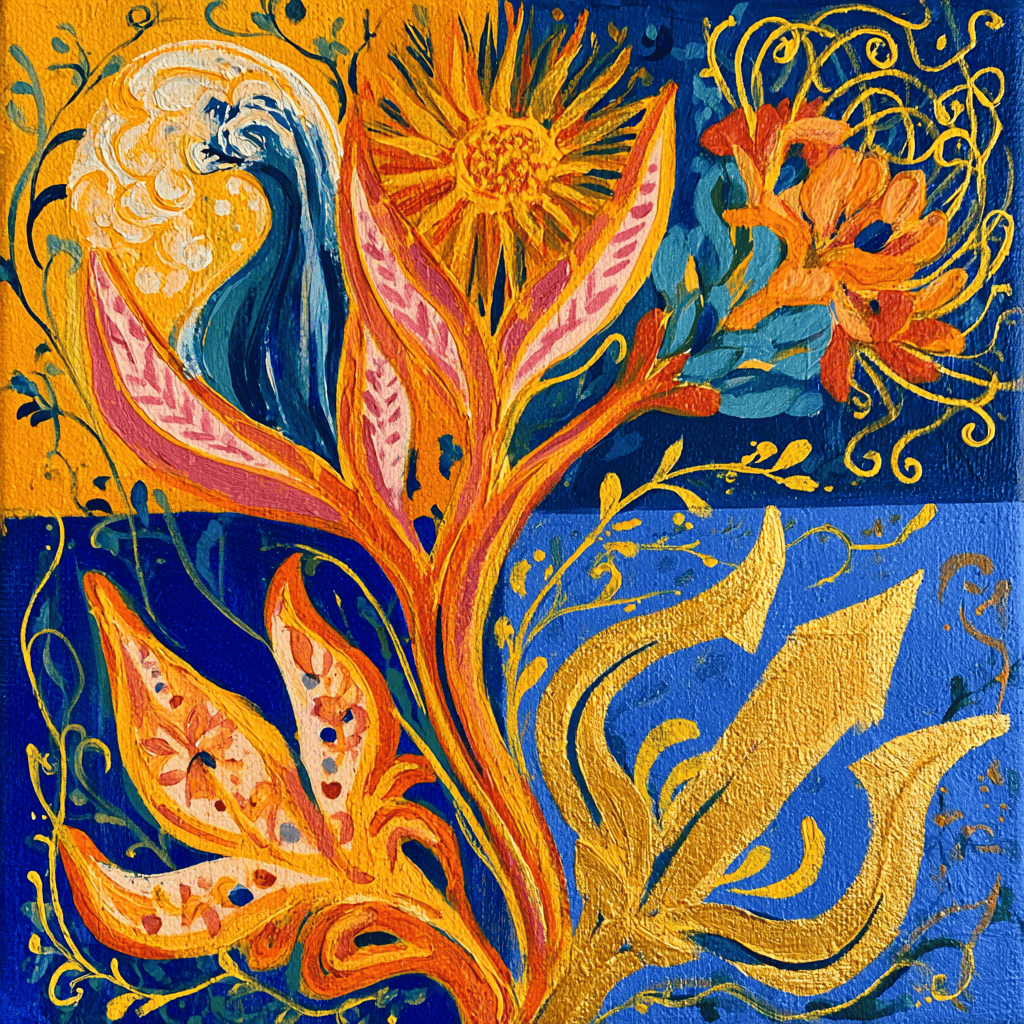 Trident in Bloom, an original painting from the Perfect Nations Art collection