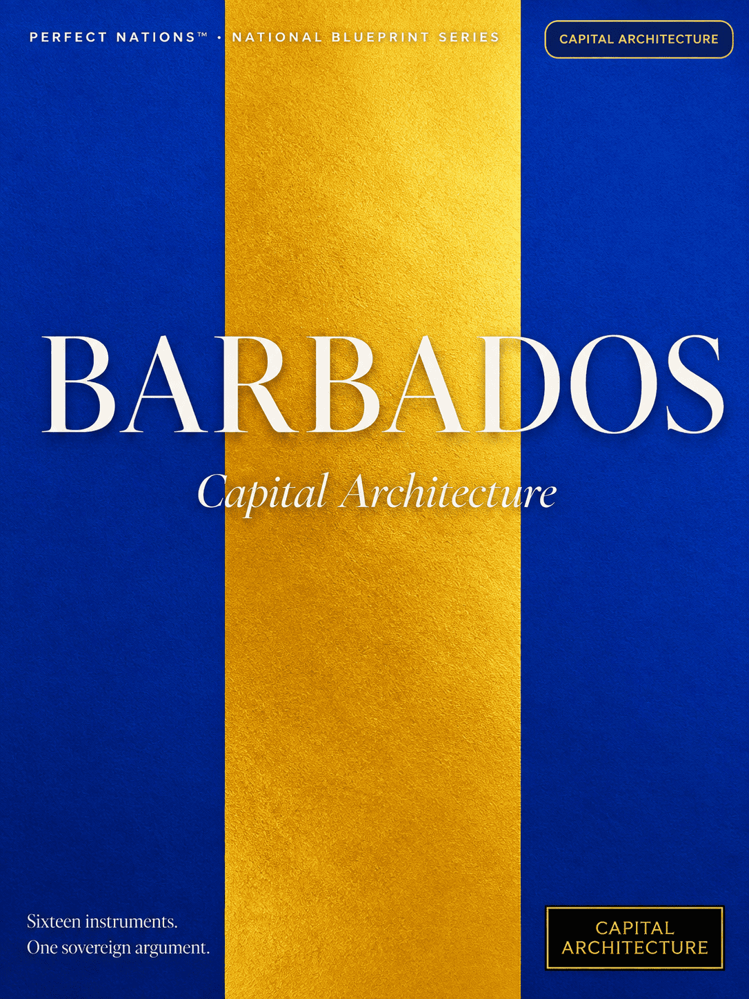 Cover of Barbados Capital Architecture blueprint with blue and gold design.