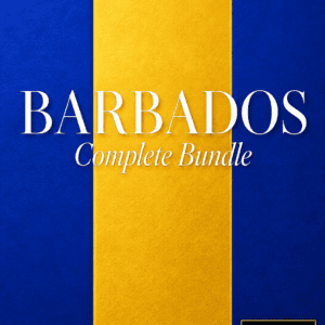 Barbados travel guide cover with blue and yellow design and bold text.