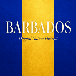 National portrait of Barbados with blue and yellow colors, digital design.