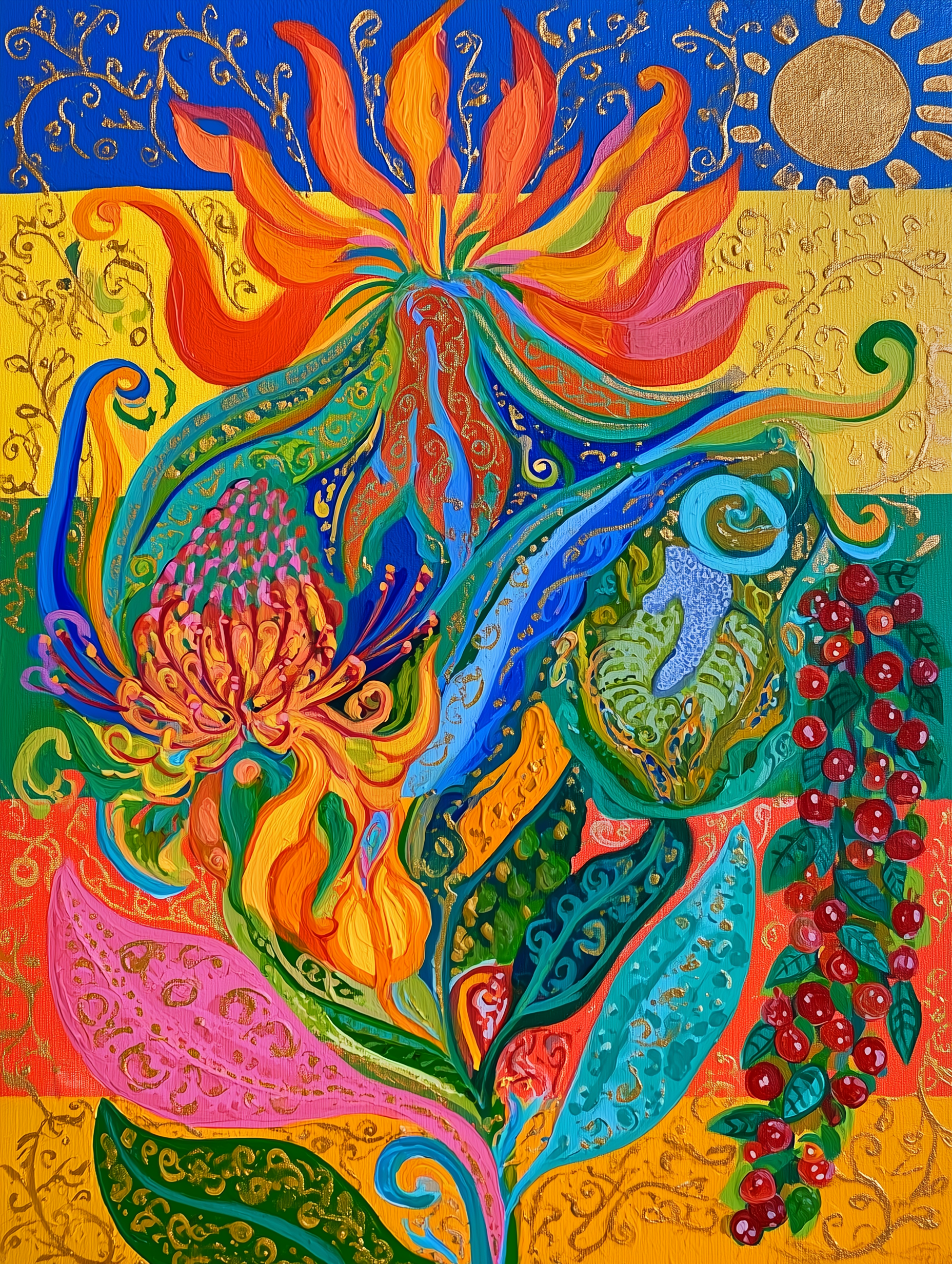 The Thousand Hills in Bloom — original acrylic nation portrait of Rwanda